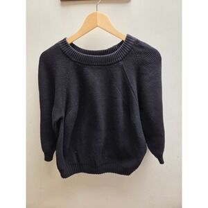 Diarte Black Egyptian Cotton Knit Sweater Raglan Sleeve Women XL